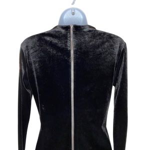 Black Long Sleeve Velvet Dress with Gold Zipper Detail
